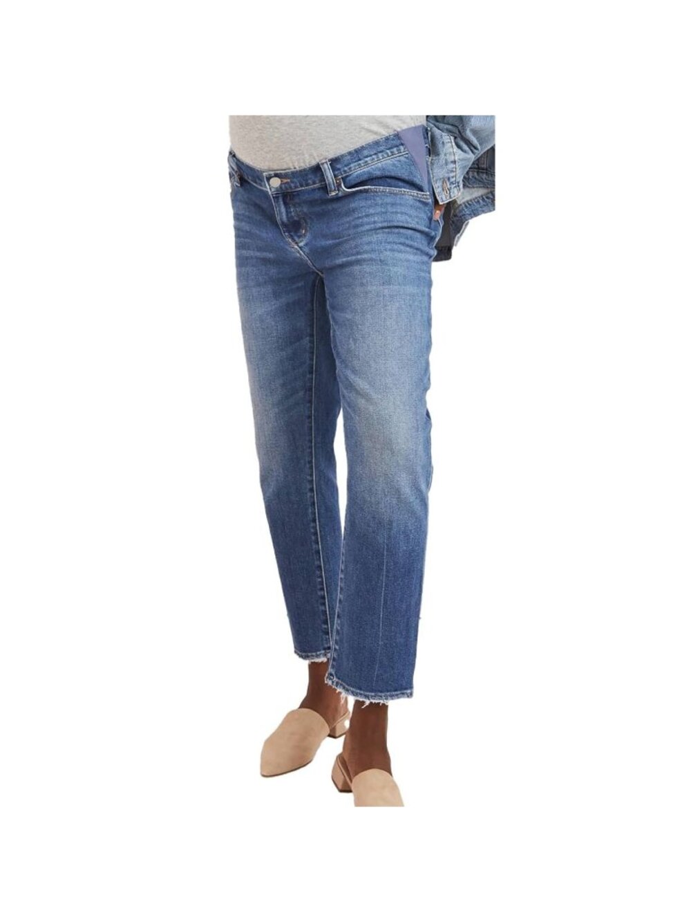 Hatch Blue Denim Maternity Boyfriend Jeans Medium Wash Side Panels Women’s 29